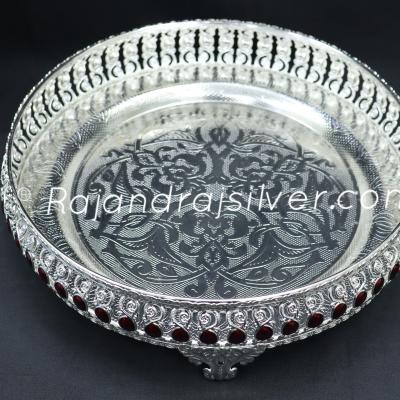 German Silver Enemal Round Tray 10 Inch (Maroon) 7061