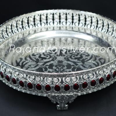 German Silver Enemal Round Tray 10 Inch (Maroon) 7061