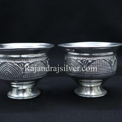 German Silver Nakshi Chandan Cup Bowl Big 3 Inch 2 Pcs Set