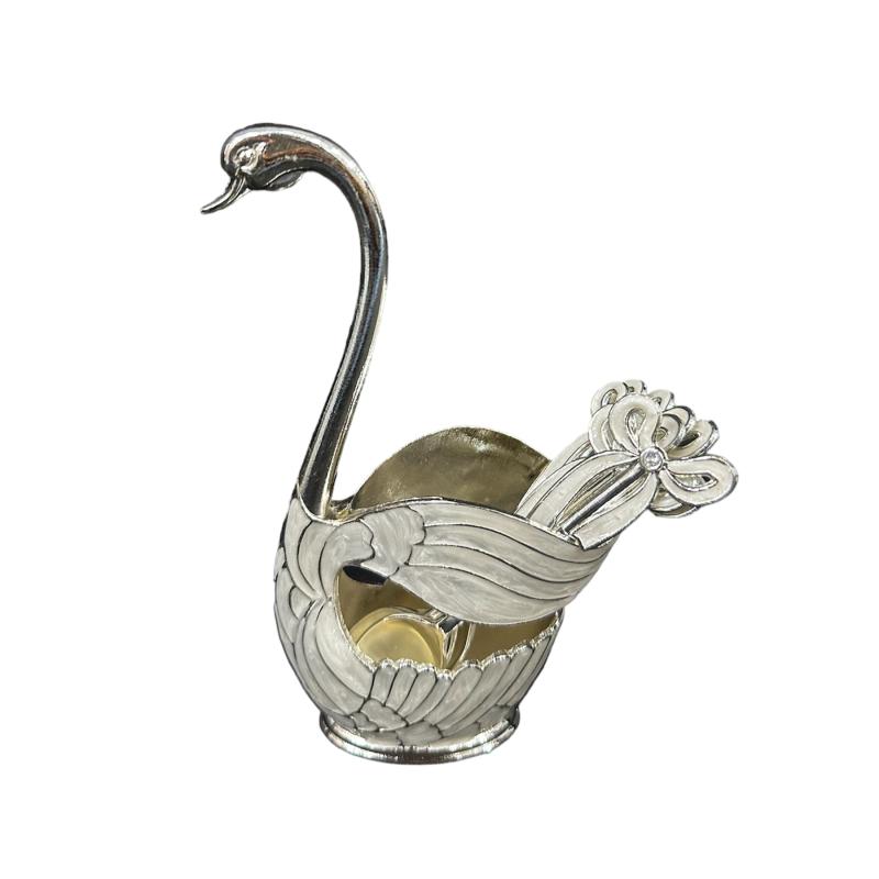 German Silver Spoon Holder Stand Enamel White