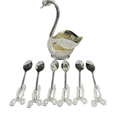 German Silver Spoon Holder Stand Enamel White