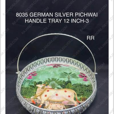 German Silver Unique Round Pichwai Tray 12 Inch-5(8035)
